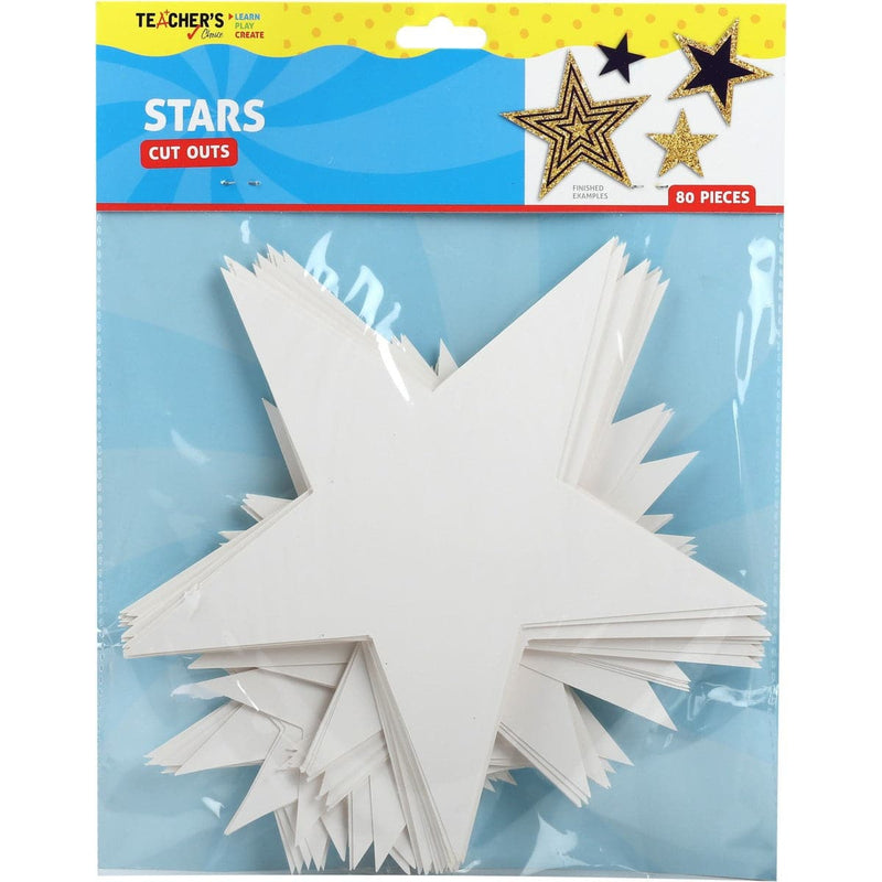 Light Gray Teacher's Choice Star Cut Outs White 4 Sizes 80 Piece Kids Paper Shapes