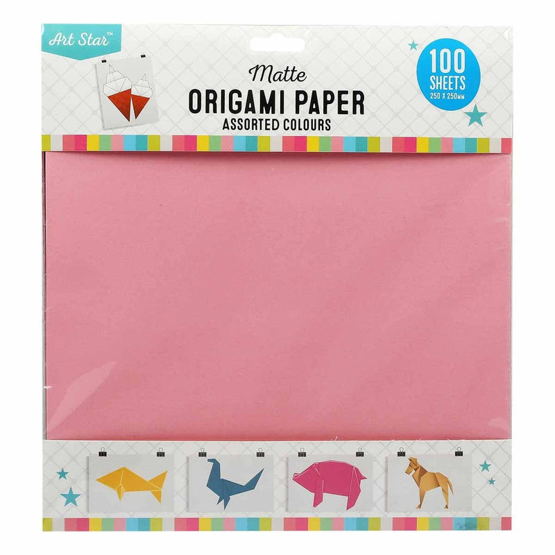Pale Violet Red Art Star Matt Origami Paper Assorted Colours 250 x 250mm 100 Pieces Kids Paper and Pads