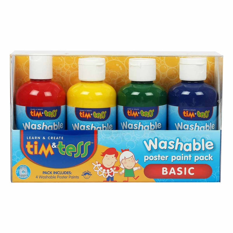 Gold Tim & Tess Washable Poster Paint Primary Colours 4 x 250mL Kids Paints