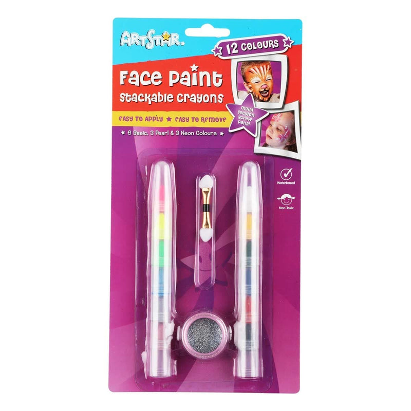 Maroon Art Star Bright Colours Face & Body Crayons 12pc Face Paints