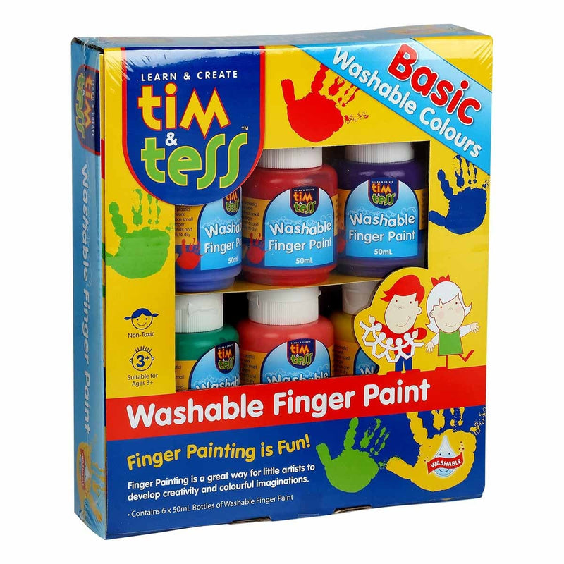 Gold Tim & Tess Children's Washable Finger Paint 6 Colours x 5ml Bottles Kids Painting