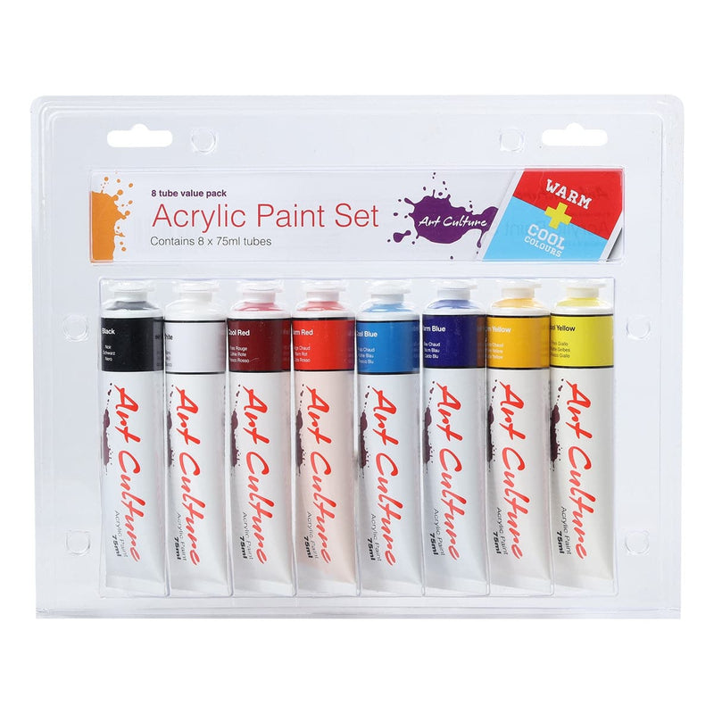 Lavender Art Culture Acrylic Paint Tube Set Cool & Warm  Colours 8 x 75ml Acrylic Paints