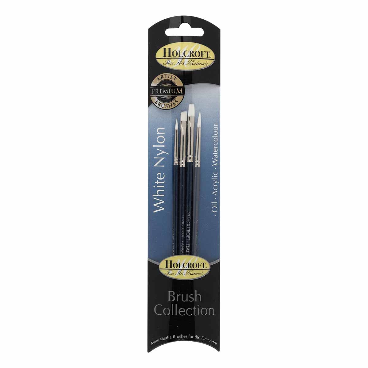 Dark Slate Blue Holcroft Oil, Acrylic & Watercolour Brush Set White 4 Pack Taklon and Synthetic Brushes