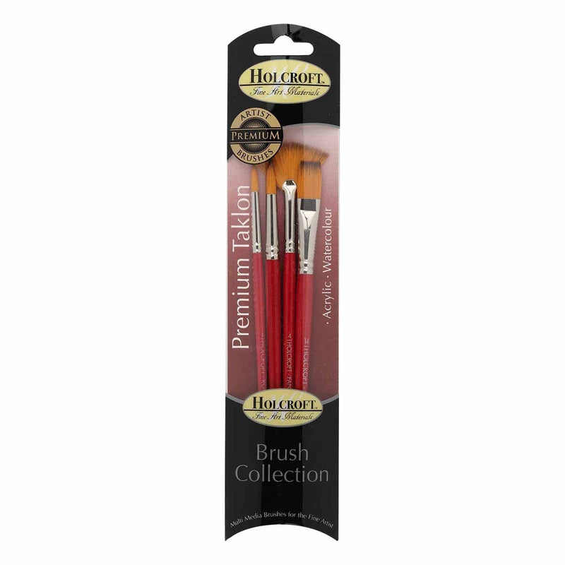 Brown Holcroft Premium Taklon Acrylic & Watercolour 4 Piece Set Brushes