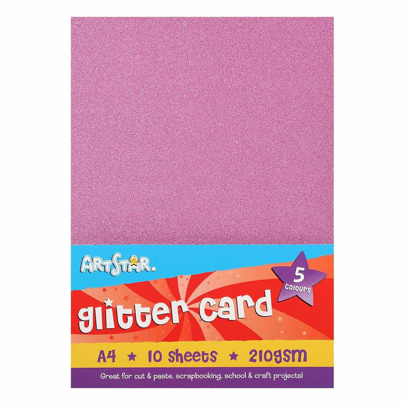 Pale Violet Red Art Star A4 210gsm Glitter Card Assorted Colours 10 Sheets Kids Paper and Pads