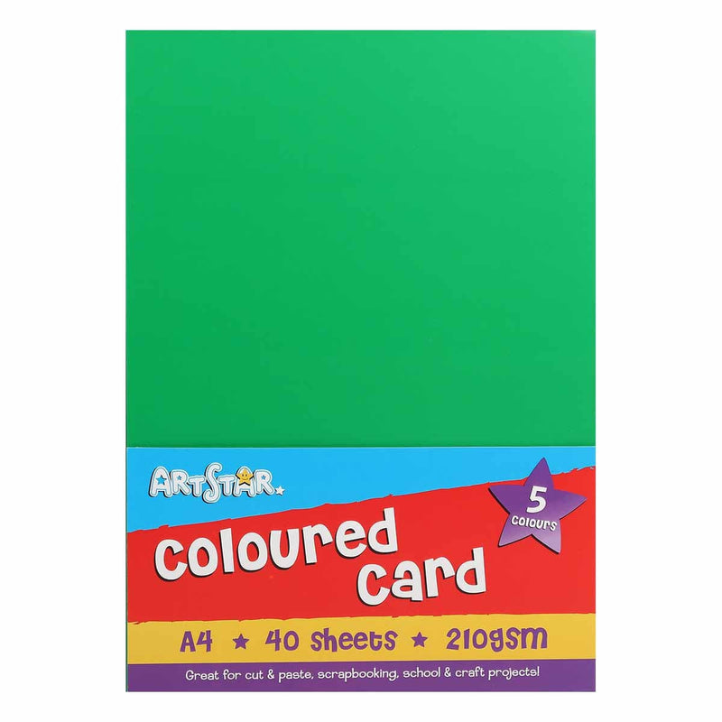 Medium Sea Green Art Star A4 210gsm Coloured Card Assorted Colours 40 Sheets Kids Paper and Pads