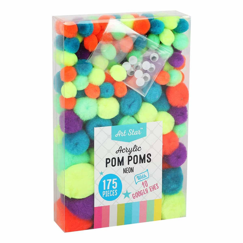 Khaki Art Star Acrylic Pom Poms Neon Assorted Sizes 175 Pieces Pom Pom