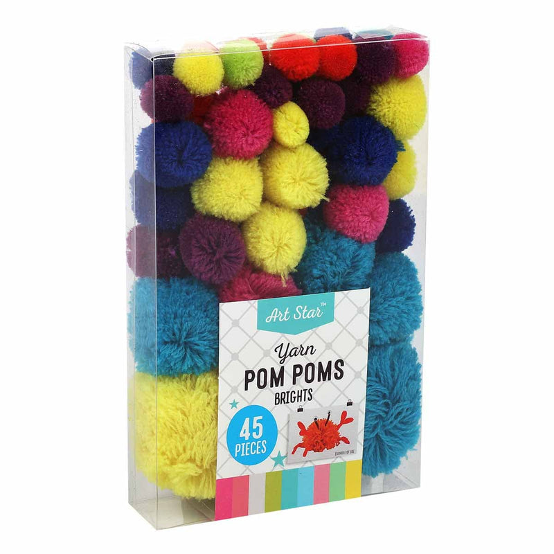 Dark Khaki Art Star Yarn Pom Poms Brights Assorted Colours 45 Pieces Pom Pom