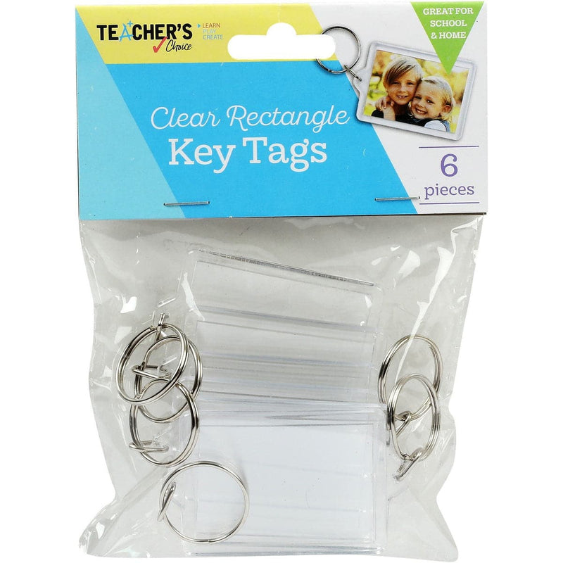 Medium Turquoise Teacher’s Choice Clear Key Tags Rectangular 6 Pieces Kids Craft Basics