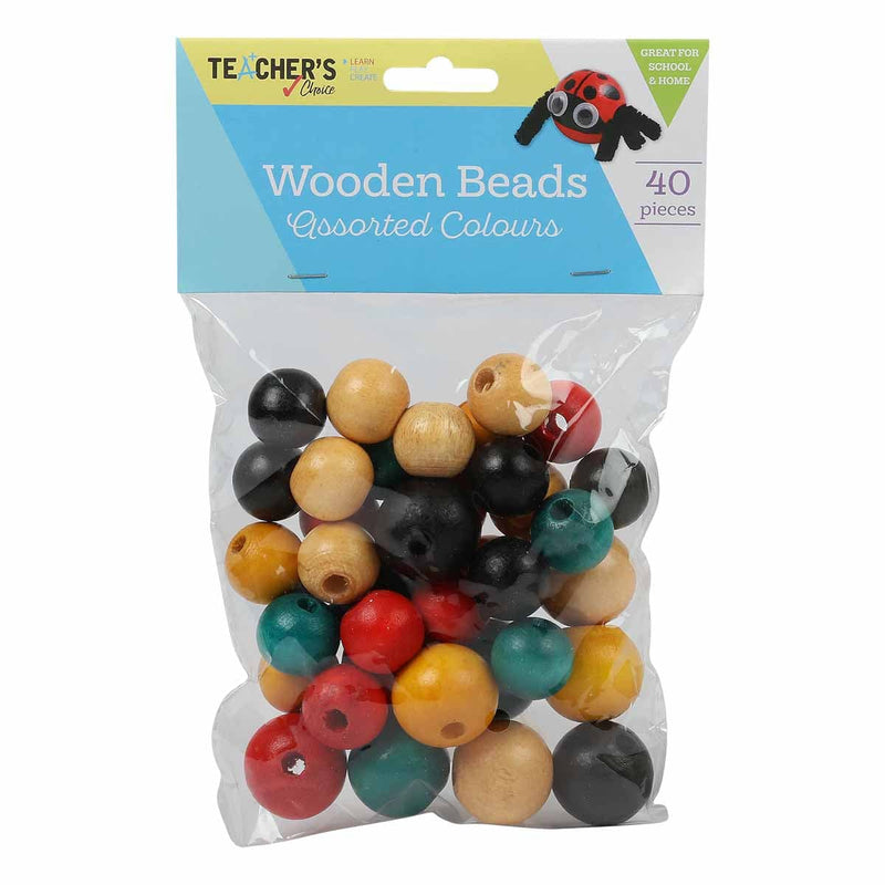Cornflower Blue Teacher’s Choice Wooden Beads Asst Sizes 40 Pieces Assorted Colours Kids Craft Basics
