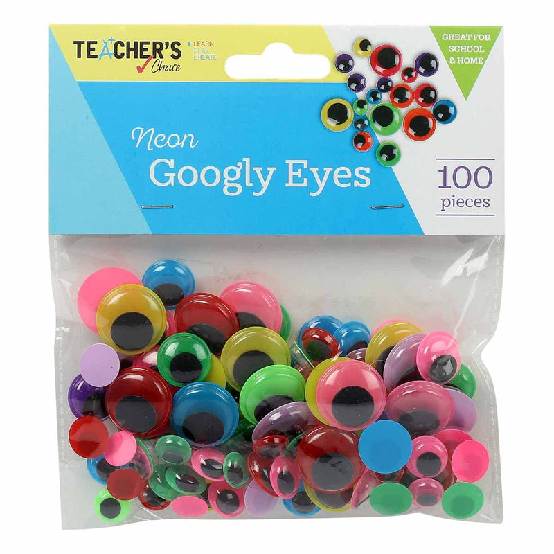 Dodger Blue Teacher’s Choice Neon Googly Eyes Assorted Sizes & Colours 100 Pieces Kids Craft Basics