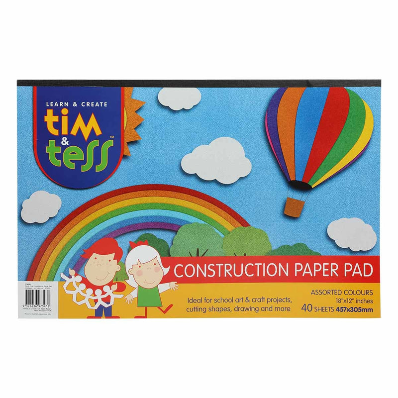 Cornflower Blue Tim & Tess Construction Pad 30 x 45cm 40 Assorted Coloured Sheets Kids Paper and Pads