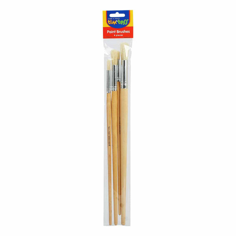 Tan Tim & Tess Round Long Handle Paint Brushes (4 Pack) Kids Painting Acccessories