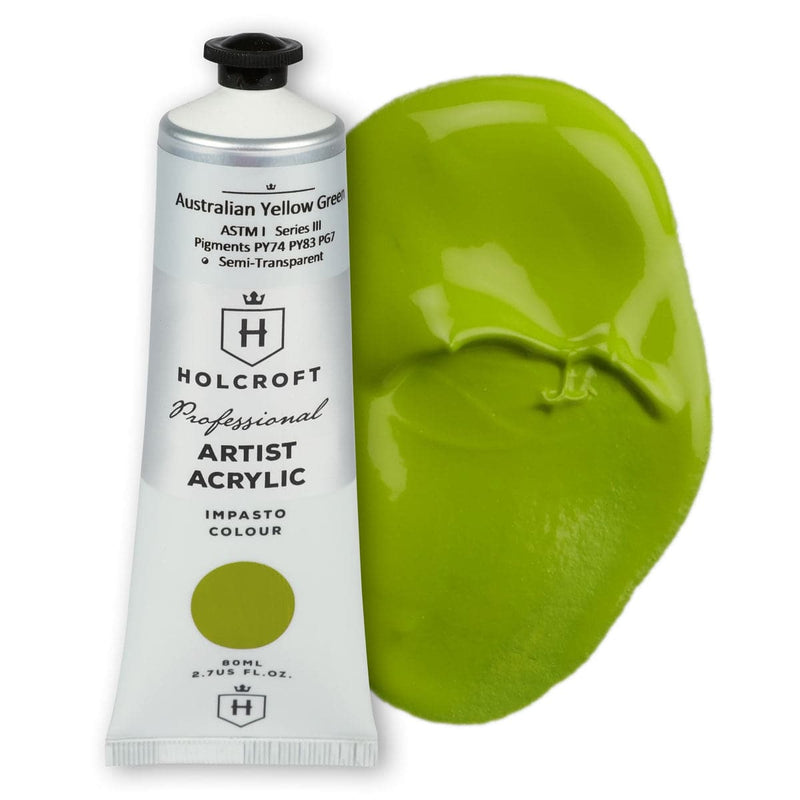 Olive Drab Holcroft Professional Acrylic Impasto Paint Australian Series Yellow Green 80ml Acrylic Paints