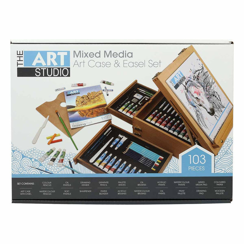 Saddle Brown The Art Studio Mixed Media Art Case & Easel Set 103 Pieces Mixed Media Sets