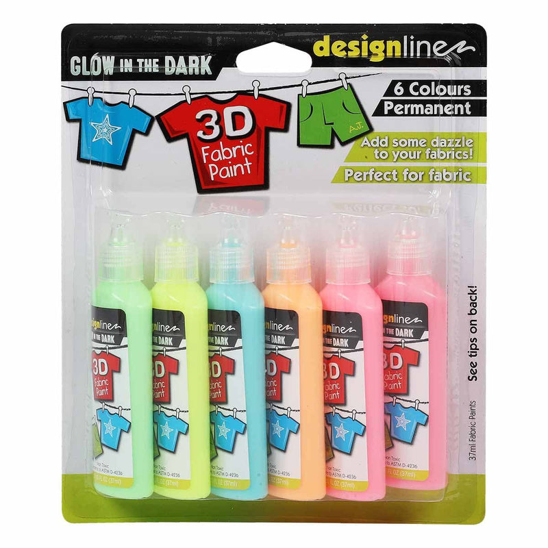 Light Goldenrod Design Line 3D Fabric Paint Set Glow In The Dark 6 x 37ml Fabric Paints and Dyes