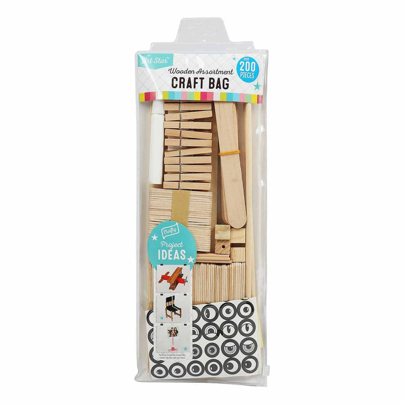 Tan Art Star Wooden Assortment Craft Bag 200 Pieces Kids Craft Basics