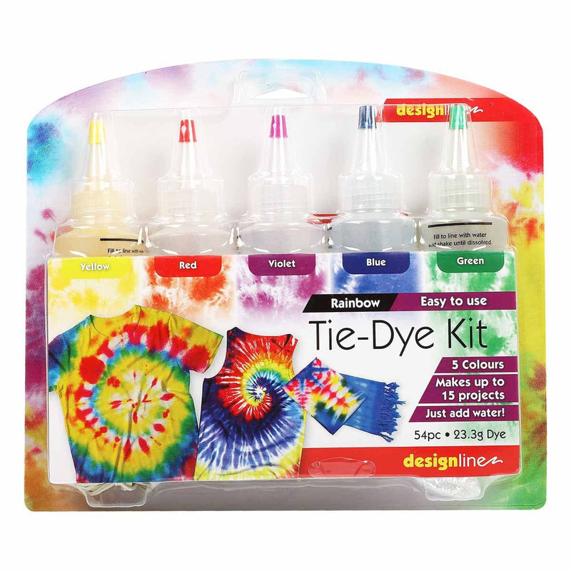 Firebrick Design Line Rainbow Tie Dye Kit Assorted Colours 5 Pack Fabric Paints and Dyes