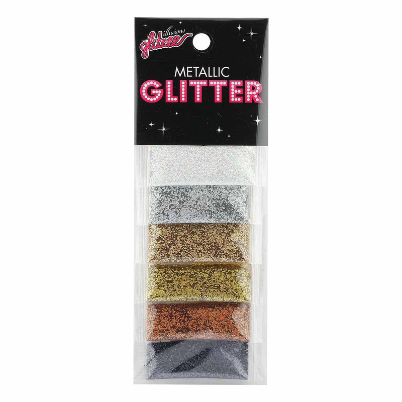 Dim Gray Illusions Glitzee Metallic Glitter Assorted Colours 6 x 2g Packs Glitter