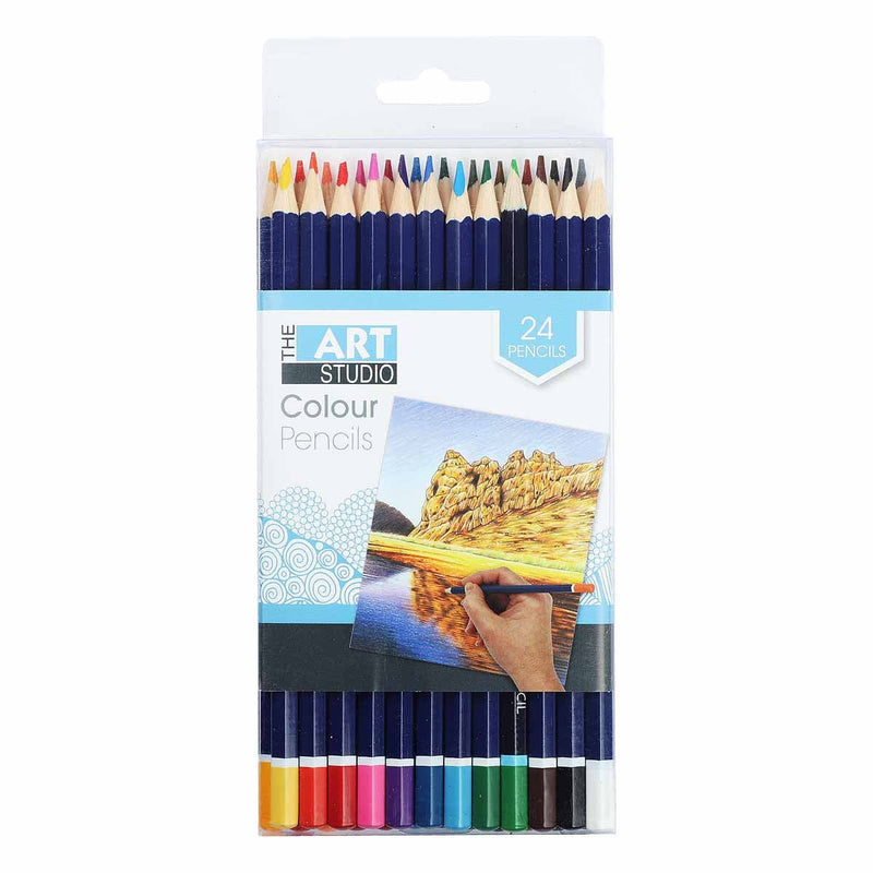 Sky Blue The Art Studio Coloured Pencils Assorted Colours 24 Pack Pencils