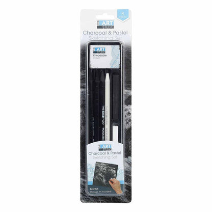 Black The Art Studio Charcoal & Pastel Tin Set Pencils