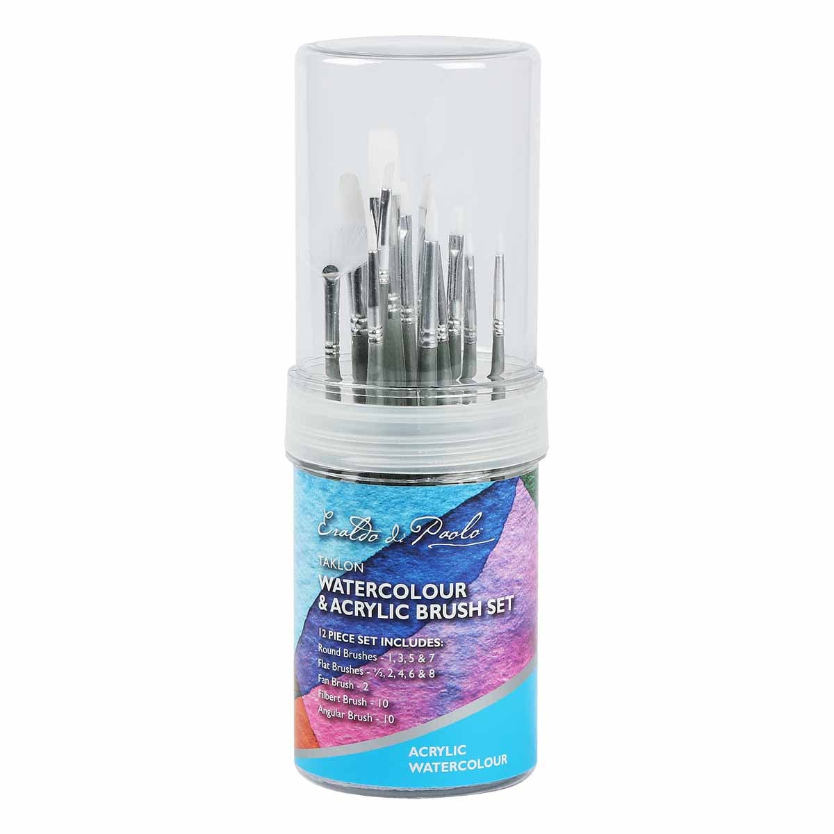 Gray Eraldo di Paolo Taklon Watercolour & Acrylic Brush Set 12 Pack Taklon and Synthetic Brushes