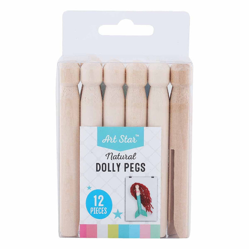 Light Gray Art Star Natural Dolly Pegs 12 Pieces Kids Craft Basics