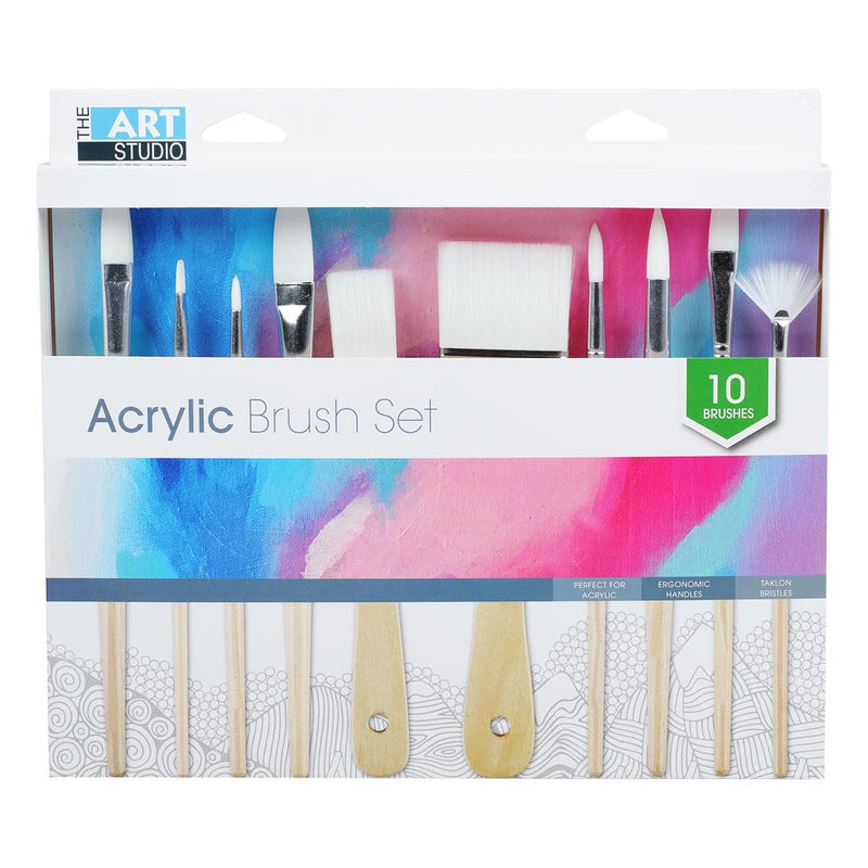 Light Pink The Art Studio Synthetic Brush Set 10 Pieces Paint Brushes