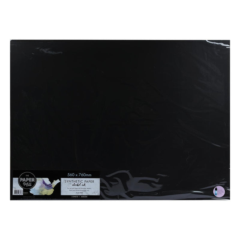 Black The Paper Mill Black 300gsm Synthetic Paper for Alcohol Ink 560 x 760mm 3 Sheets Pads