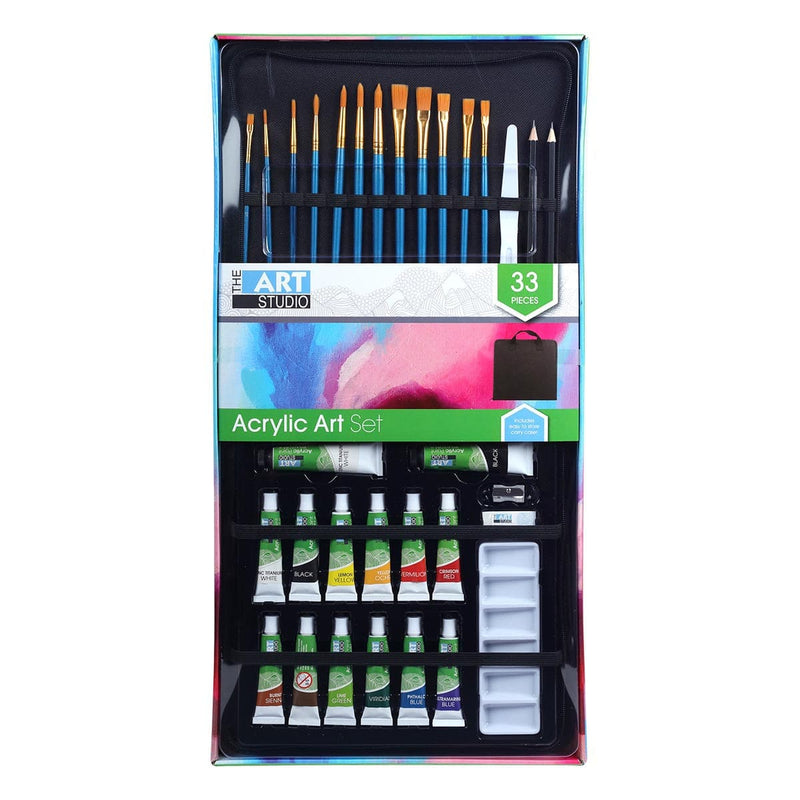 Lime Green The Art Studio Acrylic Paint and Brush Set 33 Pieces Acrylic Painting Sets