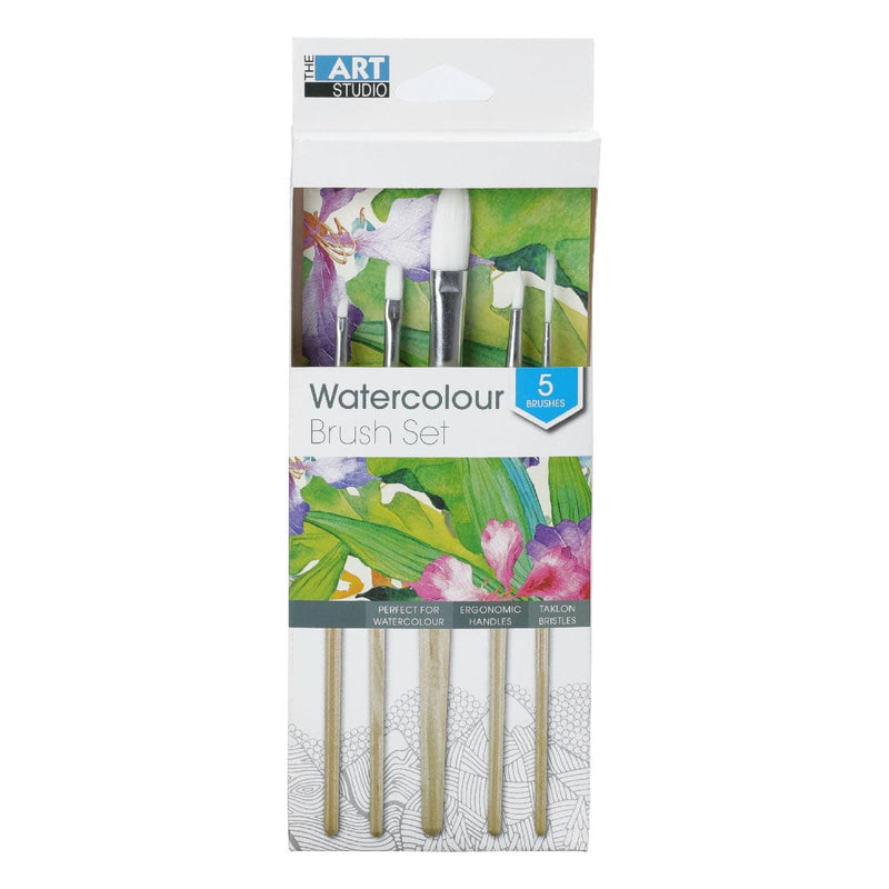 Olive Drab The Art Studio Watercolour Synthetic Brush Set 5 Pieces Paint Brushes