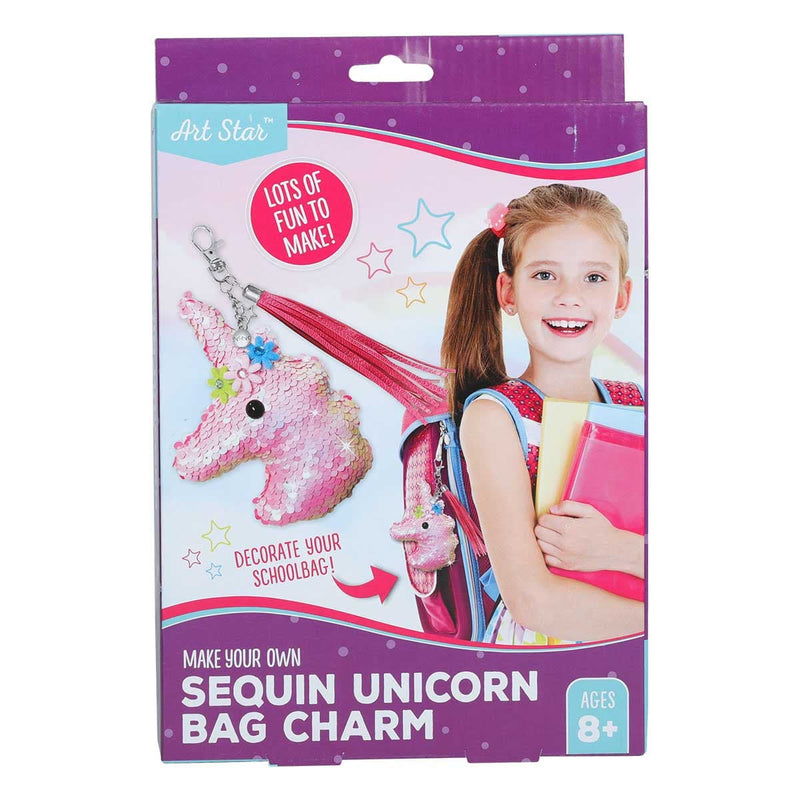White Smoke Art Star Make Your Own Sequin Unicorn Head Bag Charm Kit Kids Craft Kits