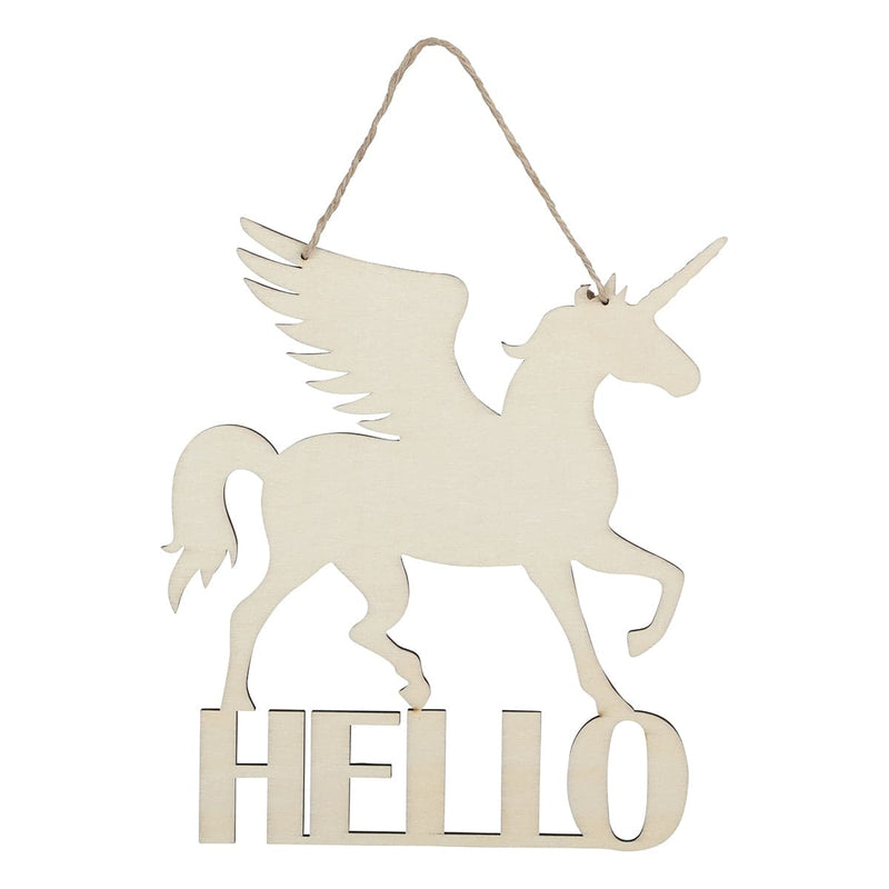 Light Gray Urban Crafter Plywood Hello Unicorn Hanging Sign Objects