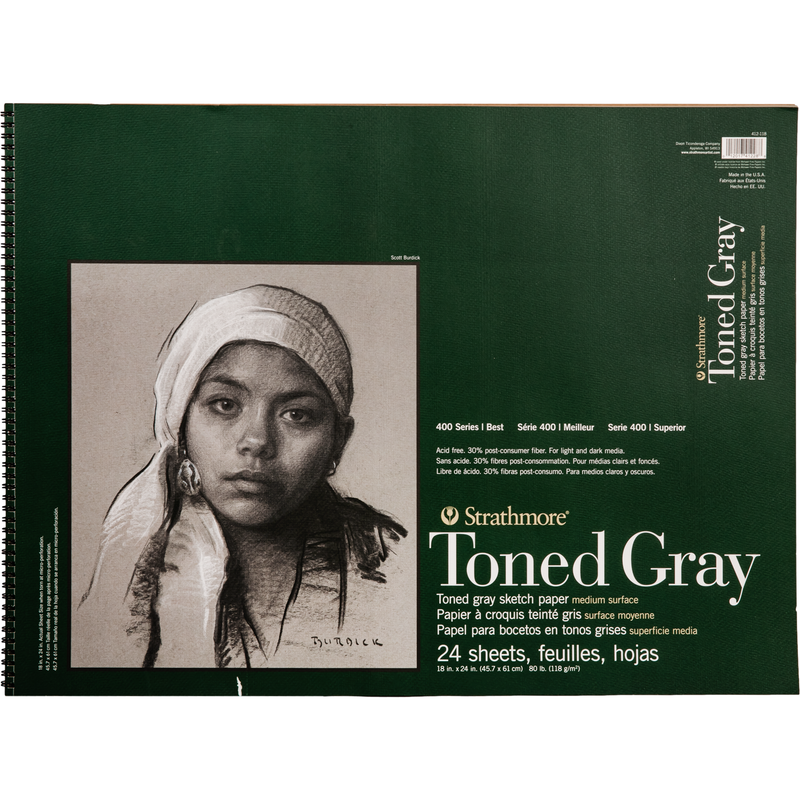 Dark Gray Strathmore Toned Sketch Paper Pad 18"X24" - 80lb Toned Gray 24 Sheets Pads