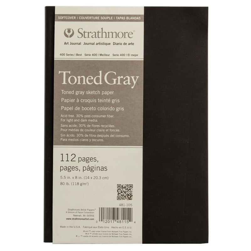 Black Strathmore Toned Sketch Softcover Journal 5.5"X8" - Gray 56 Sheets Pads