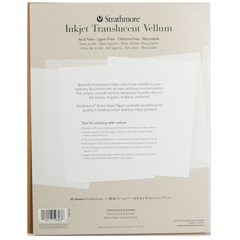 Light Gray Strathmore Translucent Ink Jet Vellum 8.5"X11" 20/Pkg - Paper Packs and Rolls
