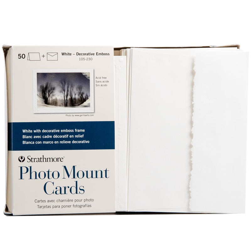 Beige Strathmore Cards & Envelopes 5"X6.875" 50/Pkg - White W/Decorative Emboss Frame Cards and Envelopes