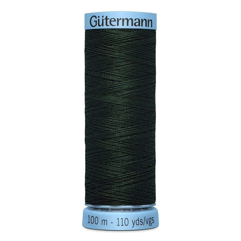 Black Gutermann Silk S 303 Sewing Thread 100mt - 707 - Ultra Dark Green Sewing Threads