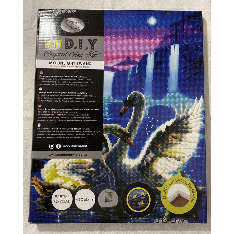 Midnight Blue Craft Buddy Crystal Art Kit Led Moonlight Swans 40X50cm Crystal and Diamond Art