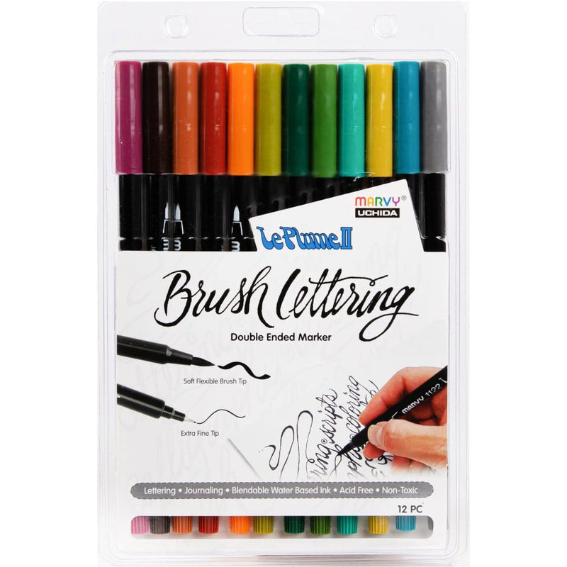 White Smoke Le Plume II Double-Ended Brush Lettering Marker Set 12/Pkg-Natural Pens and Markers