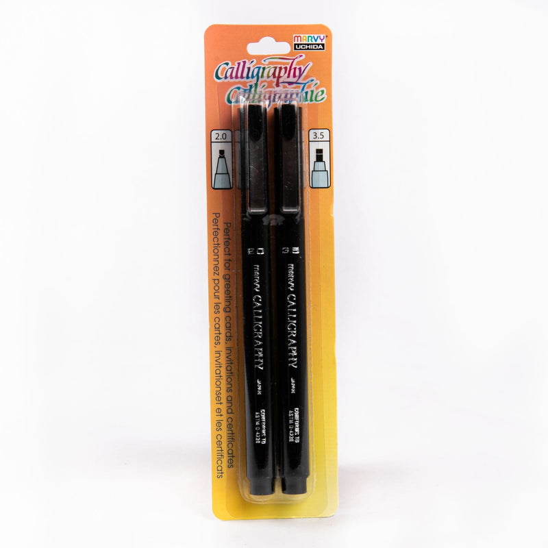 Black Marvy Uchida Calligraphy Markers 2/Pkg-Black 2.5 & 3.0mm Tips Pens and Markers