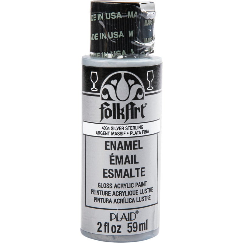 Gray FolkArt Enamel Paint 59ml Metallic Silver Glass and Ceramic Paint