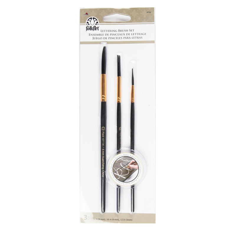 Beige FolkArt Painting Tool Lettering Brush Set 3/Pkg-3mm, 4mm & 6mm Pens and Markers