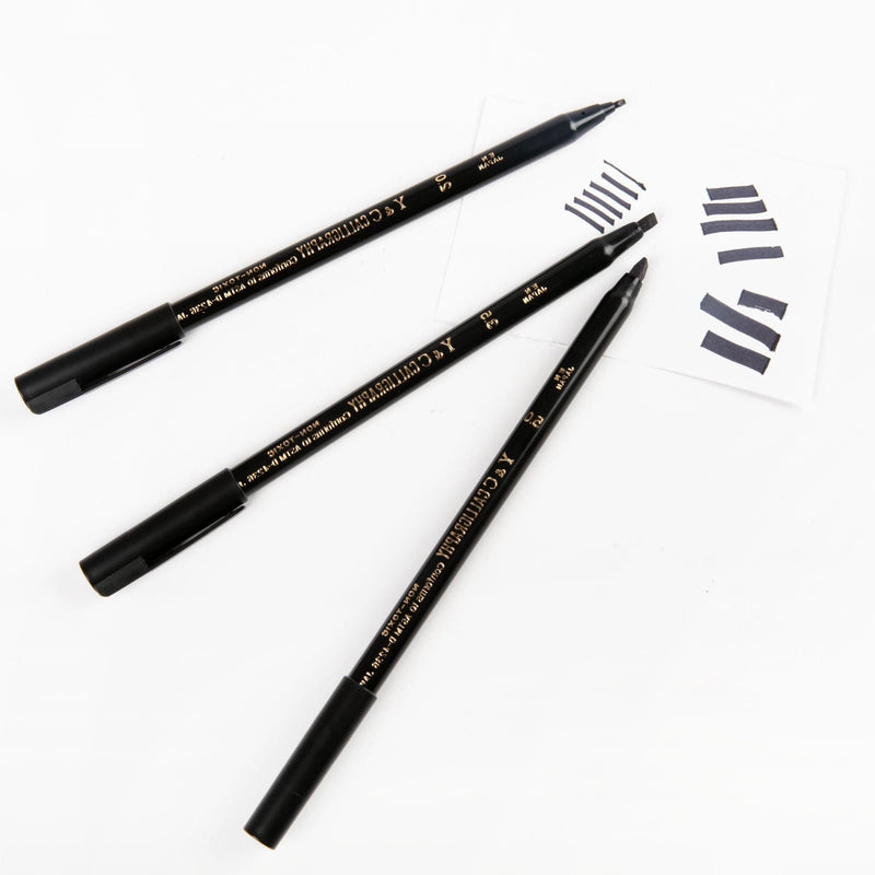 Black Calligraphy Chisel Tip Markers 3/Pkg-Black Pens and Markers