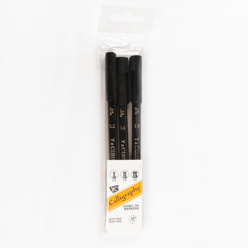 Black Calligraphy Chisel Tip Markers 3/Pkg-Black Pens and Markers