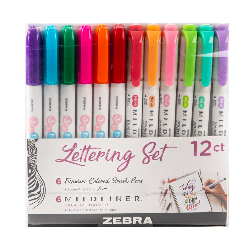 Antique White Zebra Mildliner Lettering Set 12/Pkg-Assorted Colors & Styles Pens and Markers