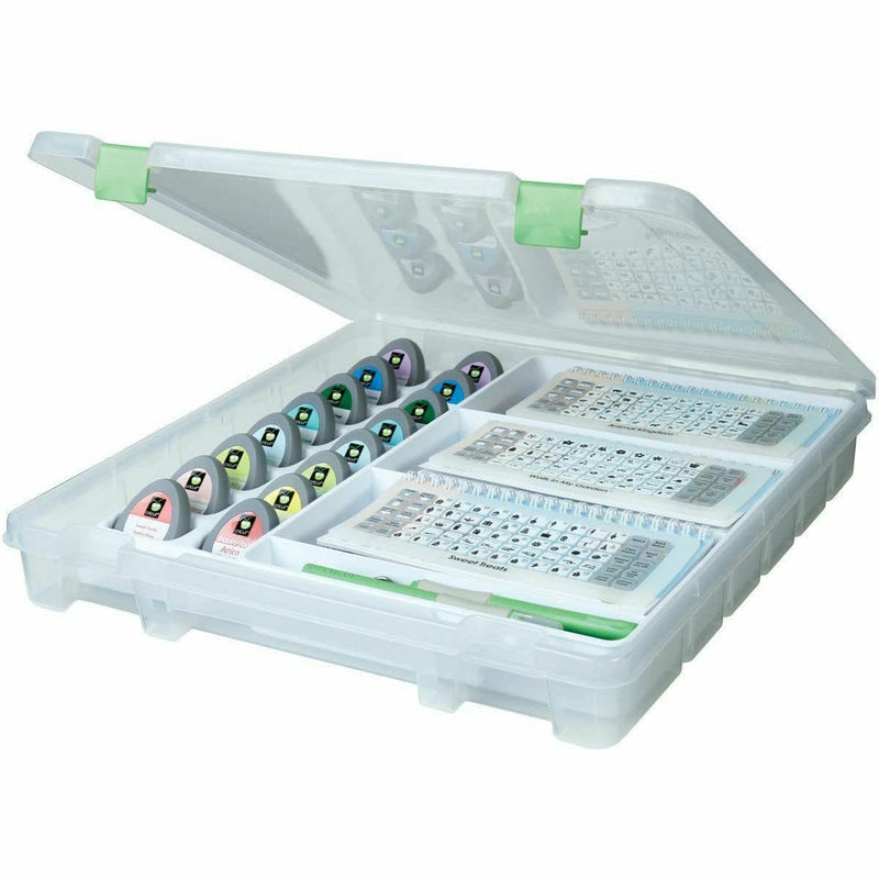 Light Gray ArtBin Super Satchel Electronic Cartridge Storage-15.25"X14"X2" Translucent W/Green Craft Storage