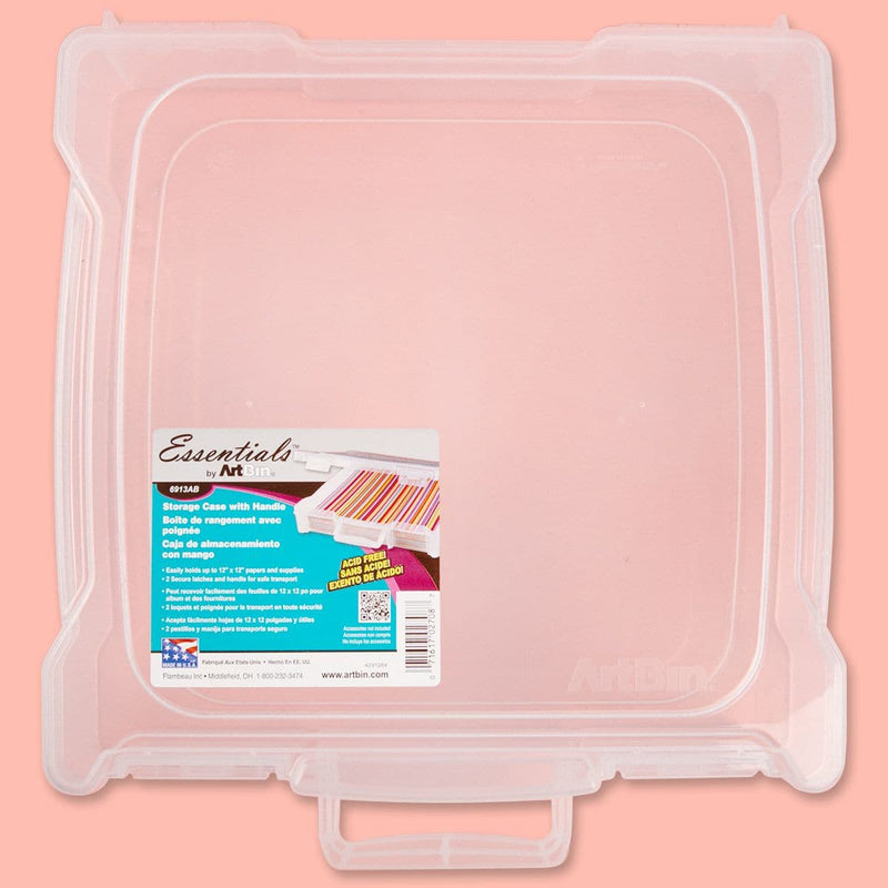 Pink ArtBin Essentials Box W/Handle-12"X12" Translucent Craft Storage