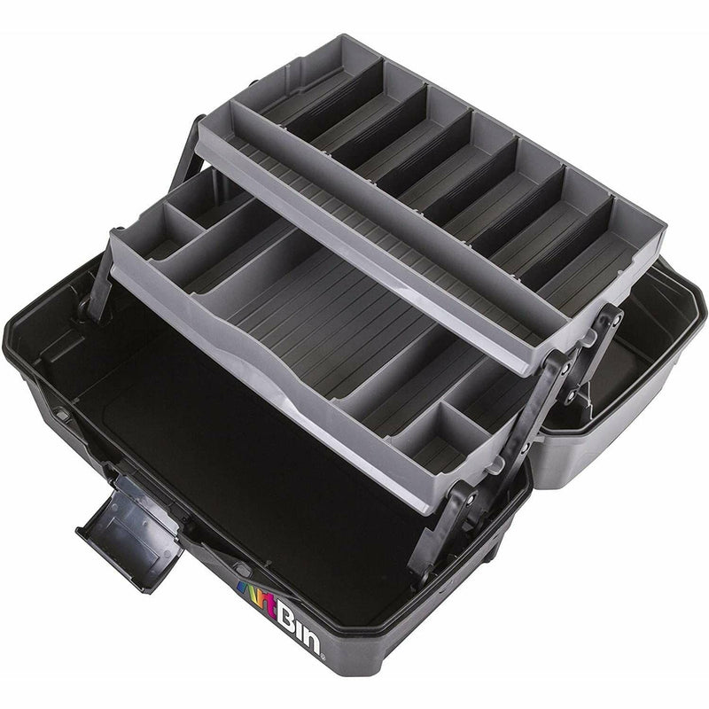 Dark Slate Gray ArtBin Lift Tray Box W/2 Trays & Quick Access Lid Storage-8"X14"X7.5", Black & Gray Craft Storage
