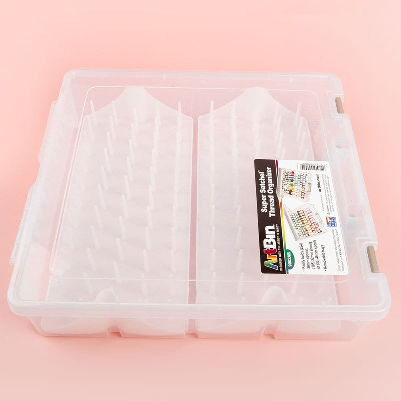 Pink ArtBin Super Satchel Box W/Removable Thread Trays-15"X14"X3.5" Translucent Craft Storage